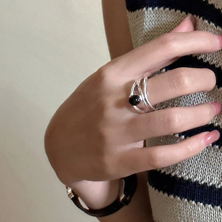 Zwarte Onyx Multilijnen Ring - Arden