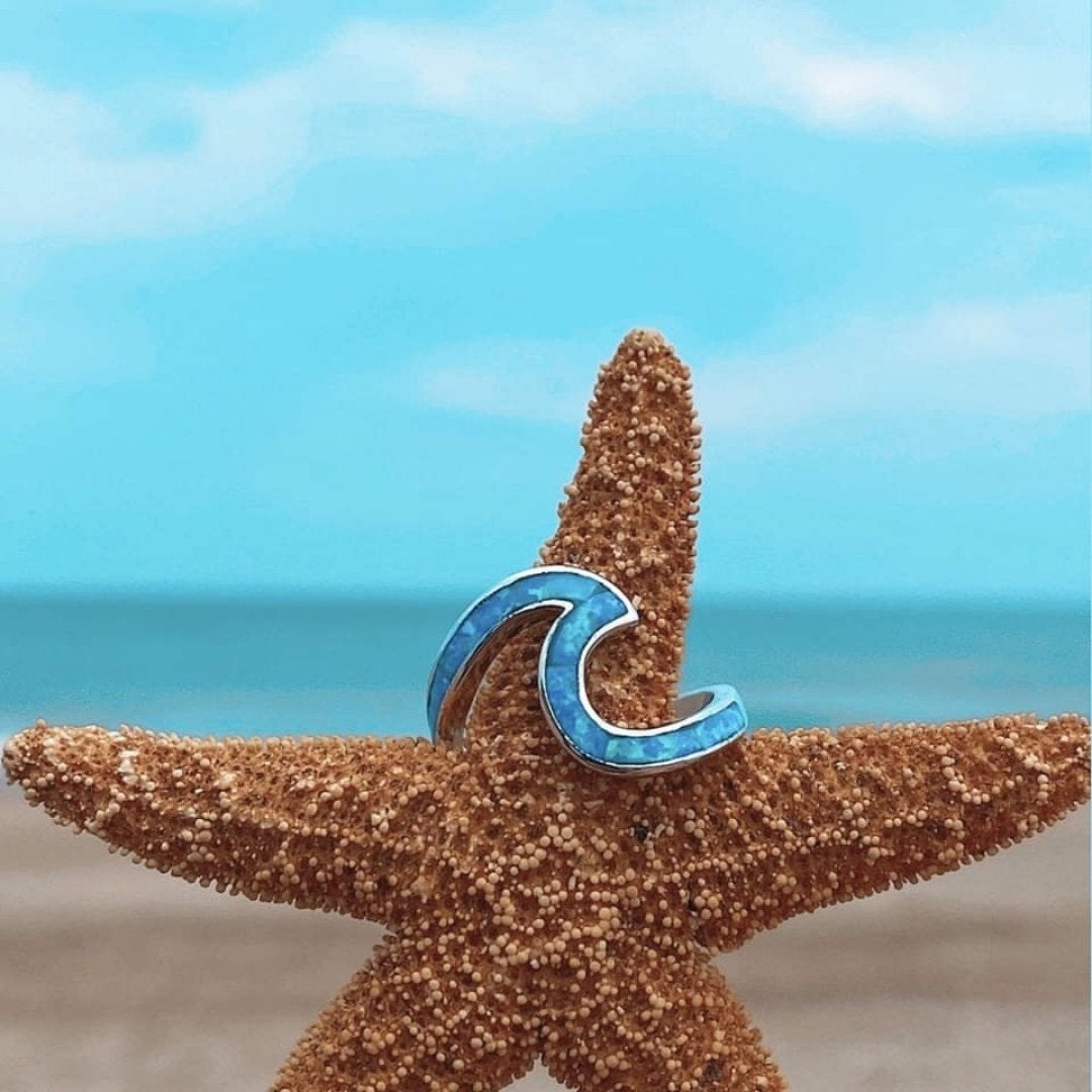 Oceaangolven Ring van Opaal en Zilver - Livia