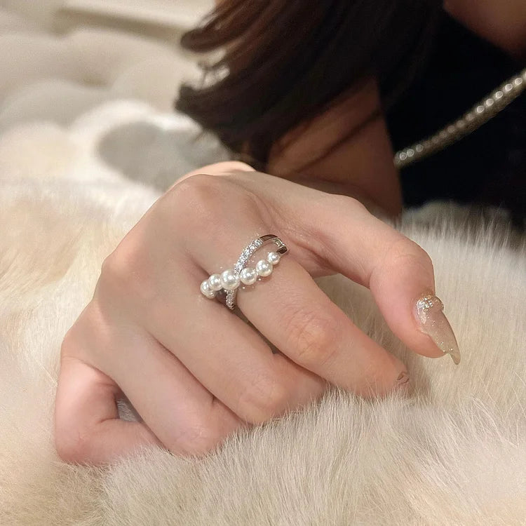 Verstelbare Vintage Ring met Zirkonia en Parel - Isadora