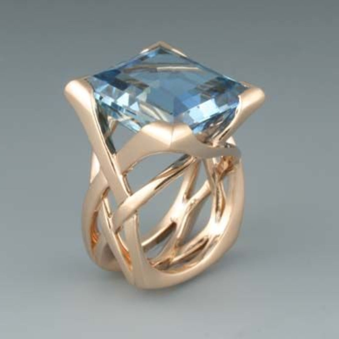 Vintage Roségouden Ring met Blauwe Zirkonia - Rosalie
