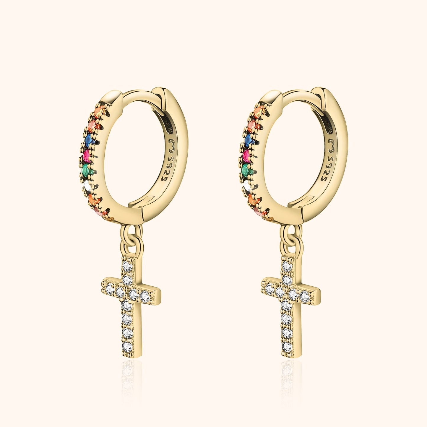 Gekleurde Zirkonia Kruisoorbellen - Aurora