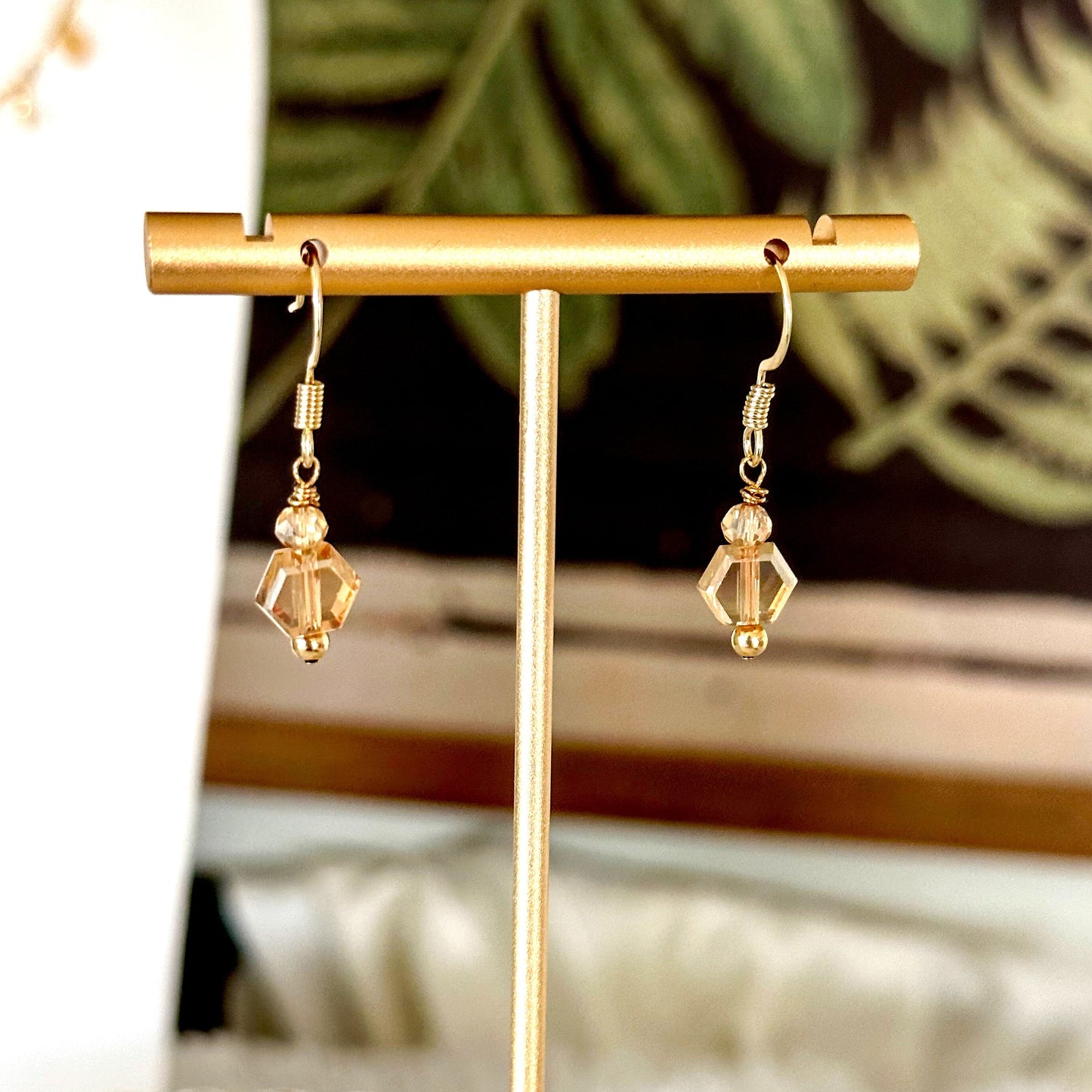 Pamina Honingraat Glazen Kralen Oorbellen