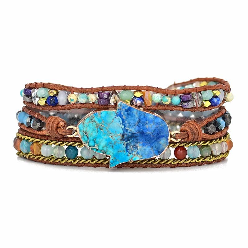 Blauw Hamsa Turkoois Wikkelarmband - Soraya