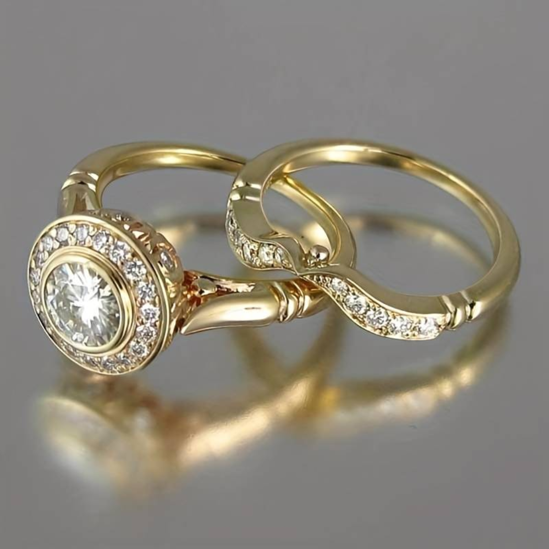 Vintage Gouden Zirkonia Ringenset - Celestia