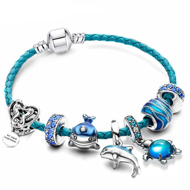 Ocean Breeze Armband met Charms in Leer en Zilver - Julia