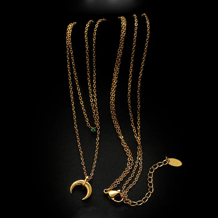 Groene Diamant Dubbele Maansikkel Ketting - Selina