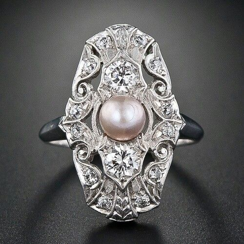 Vintage ingelegd parel kristal ring