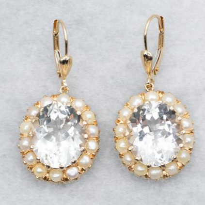 Vintage rond glas gouden parel oorbellen