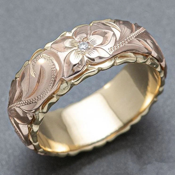 Gouden vintage ring met rozenbloemen