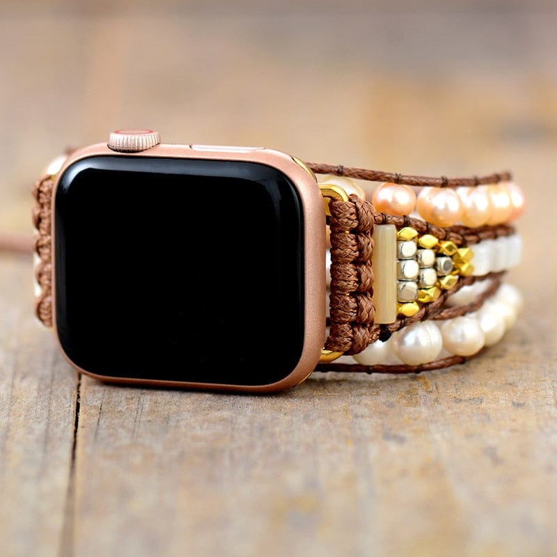 Zoetwaterparel Apple Watch Wikkelbandje - Elvianne