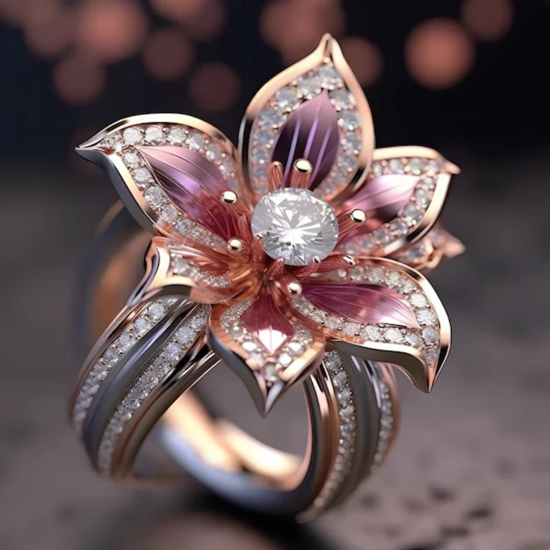 Exotische Roze Lotus Kristallen Ring