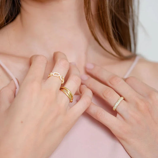 Gouden Schakel Ring met Zirkonia - Marina