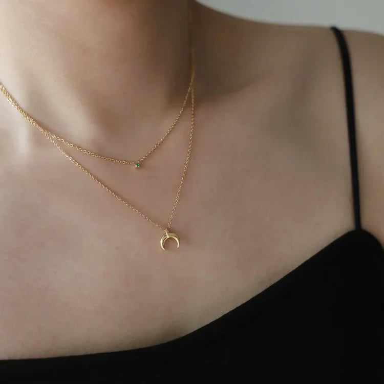 Groene Diamant Dubbele Maansikkel Ketting - Selina