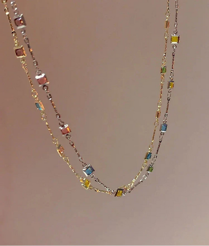 Fijne Gouden/Zilveren Ketting met Kleurrijke Stenen - Ivy