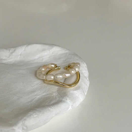 Dubbelgelaagde Gouden Ring met Zoetwaterparel - Ivy