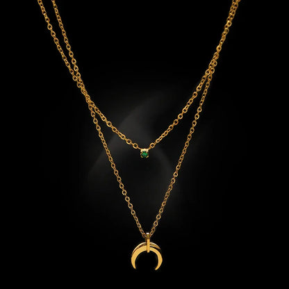 Groene Diamant Dubbele Maansikkel Ketting - Selina