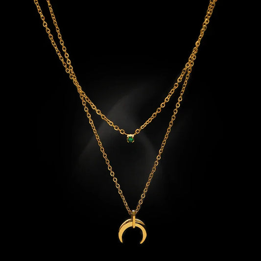Groene Diamant Dubbele Maansikkel Ketting - Selina