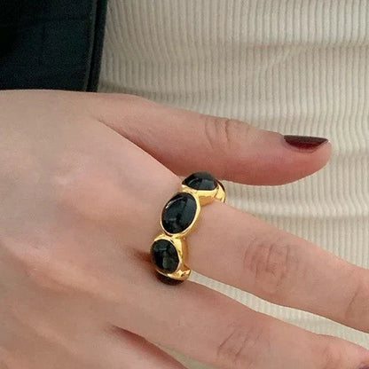 Vergulde Onyx Ring - Celina