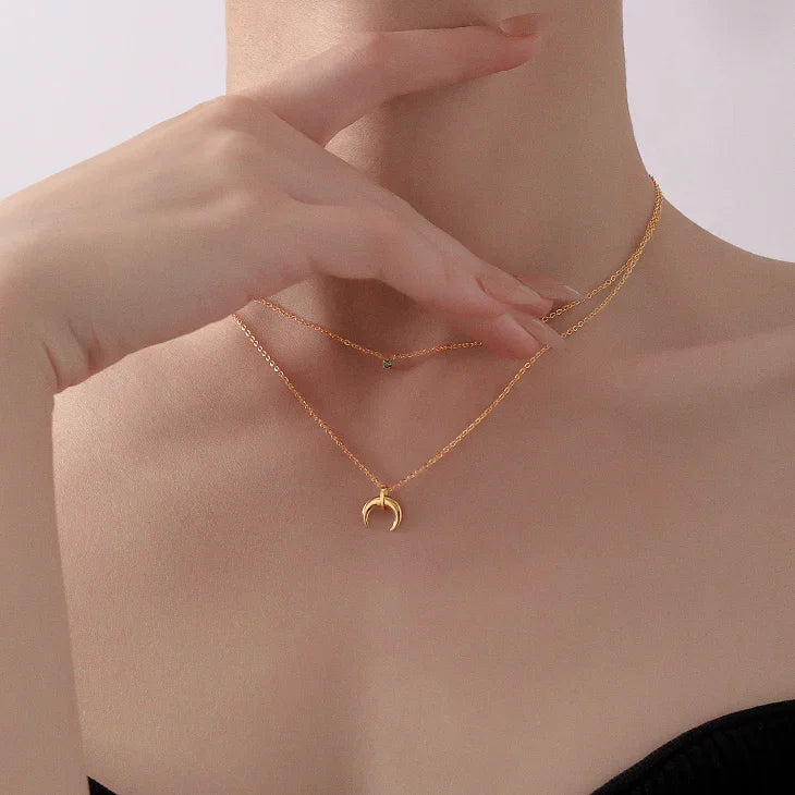 Groene Diamant Dubbele Maansikkel Ketting - Selina