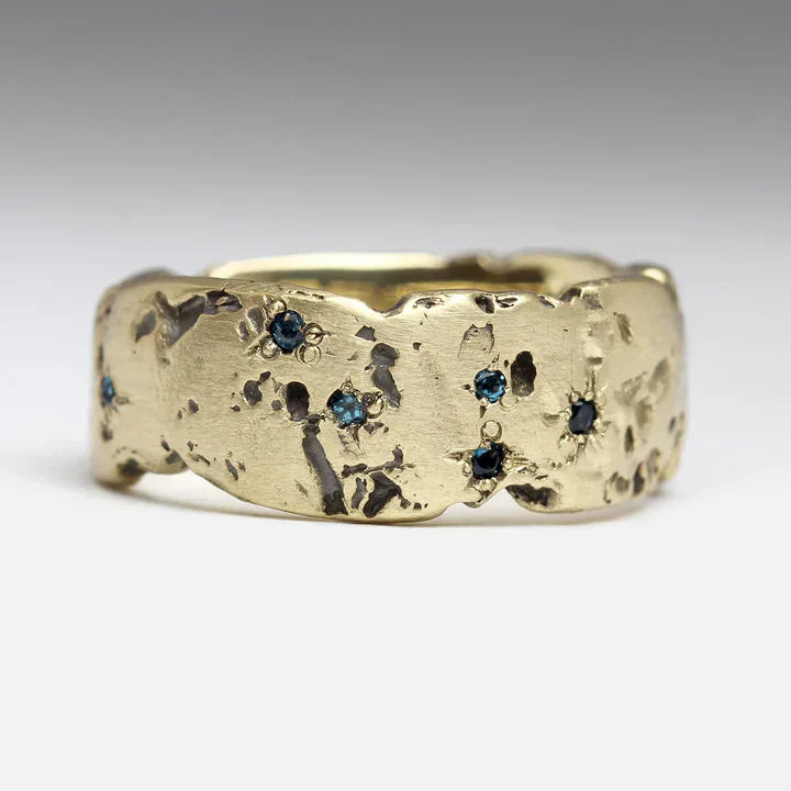 Vintage Goudring met Blauw Ingelegde Kristal - Aurielle