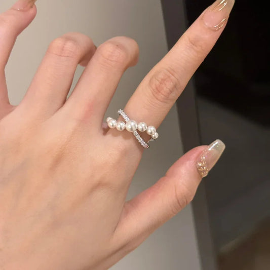 Verstelbare Vintage Ring met Zirkonia en Parel - Isadora