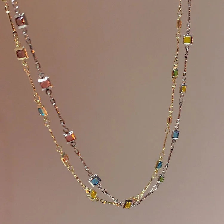 Fijne Gouden/Zilveren Ketting met Kleurrijke Stenen - Ivy