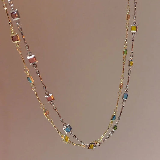 Fijne Gouden/Zilveren Ketting met Kleurrijke Stenen - Ivy