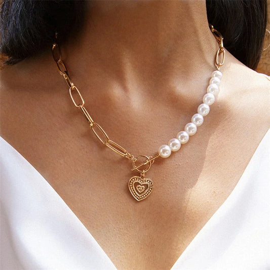 Gouden Hartketting met Parelaccenten - Veerle