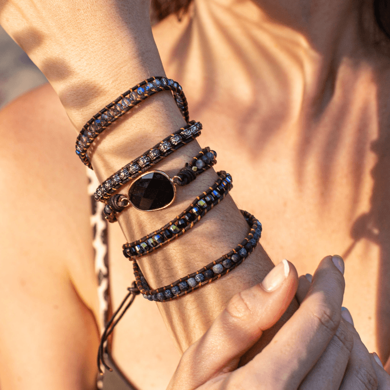 Onyx Maanlicht Beschermende Wikkelarmband - Lunara