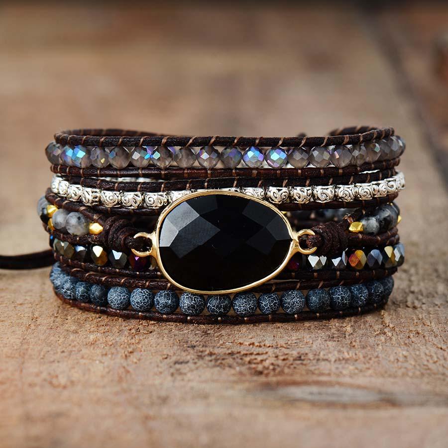 Onyx Maanlicht Beschermende Wikkelarmband - Lunara