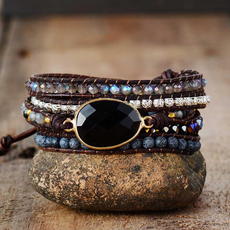 Onyx Maanlicht Beschermende Wikkelarmband - Lunara