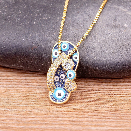 Gouden Ketting met Flip Flop Hanger en Boze Oog - Selma