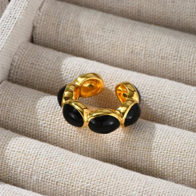 Vergulde Onyx Ring - Celina