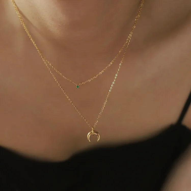 Groene Diamant Dubbele Maansikkel Ketting - Selina