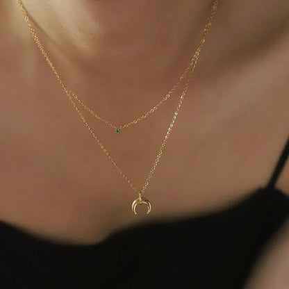 Groene Diamant Dubbele Maansikkel Ketting - Selina
