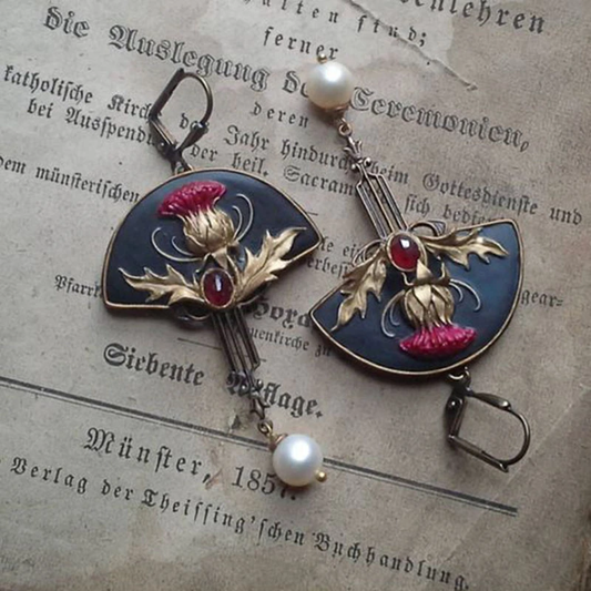Boho Oorbellen met Parels en Rode Kristalle - Seraphina