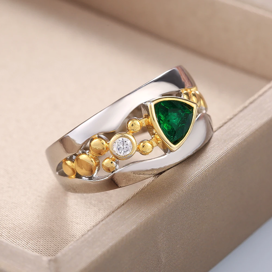 Vintage Ring met Groene Kristal - Aurora