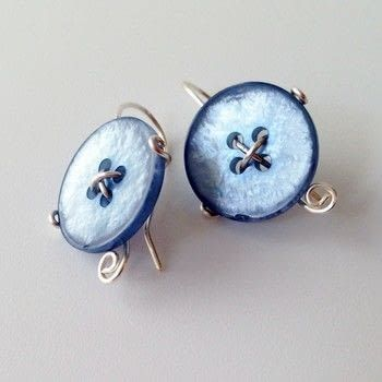 Vintage ronde blauwe knop oorbellen