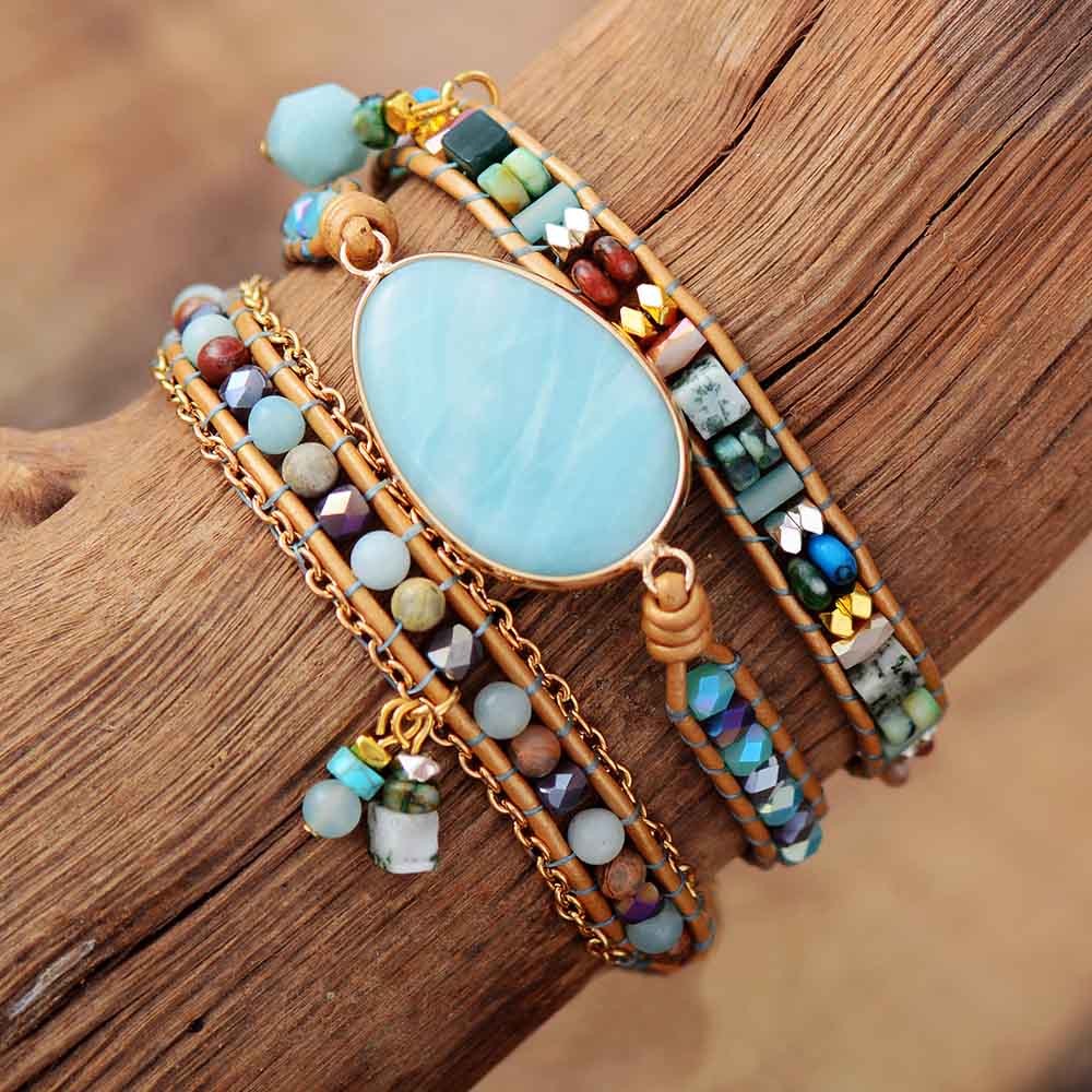 Amazoniet Zeeblauw Wikkelarmband - Marina