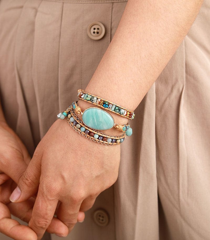 Amazoniet Zeeblauw Wikkelarmband - Marina