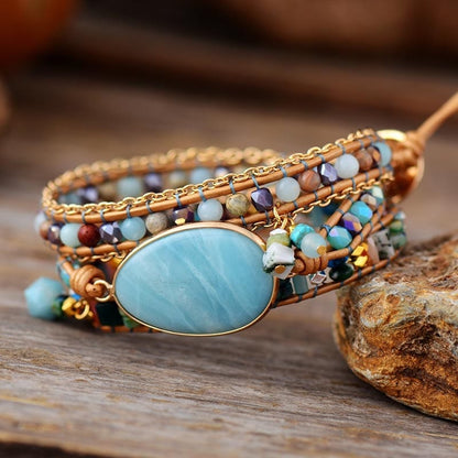 Amazoniet Zeeblauw Wikkelarmband - Marina