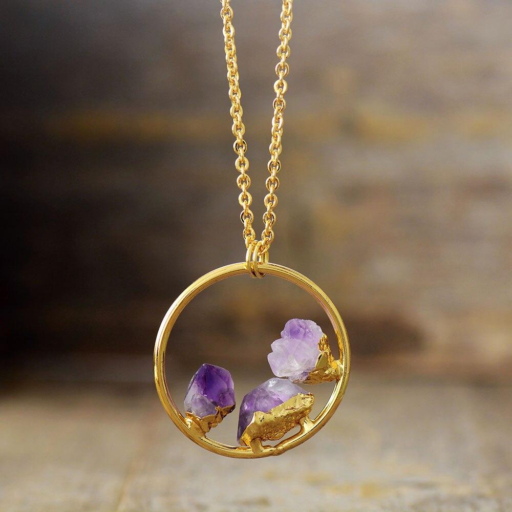 Minimalistische Amethist Ruwe Steen Ketting - Evelyne