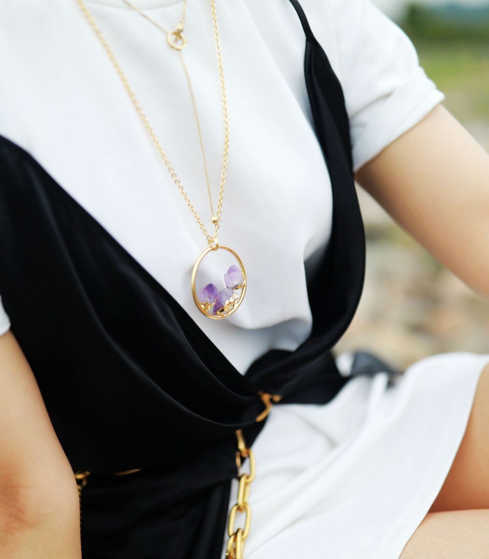 Minimalistische Amethist Ruwe Steen Ketting - Evelyne