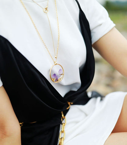 Minimalistische Amethist Ruwe Steen Ketting - Evelyne