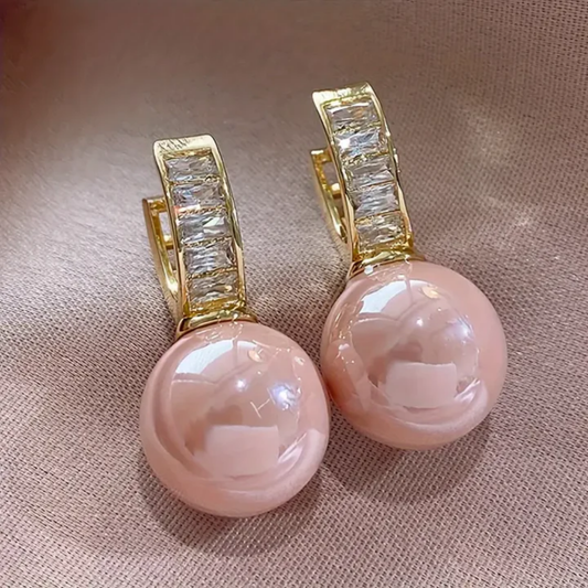 Roze Parel Zirkonia Gouden Oorbellen