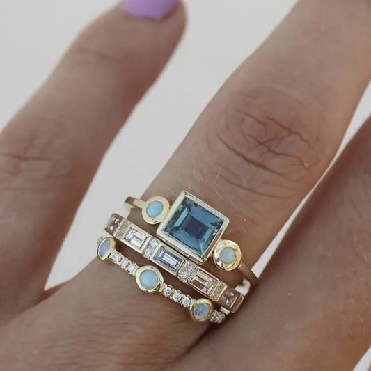 Vintage Blauwe Kristallen Ringenset