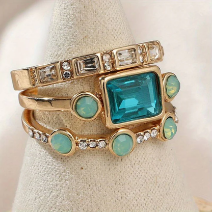 Vintage Blauwe Kristallen Ringenset
