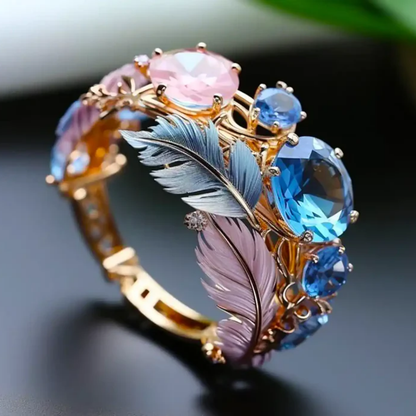 Vintage Exotische Veer Kristallen Ring