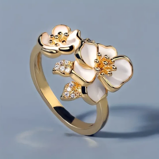 Witte Bloesem Gouden Ring