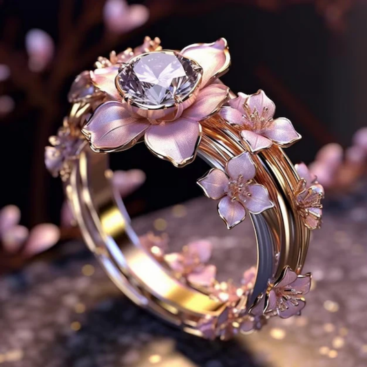 Exotische Roze Bloem Kristallen Ring